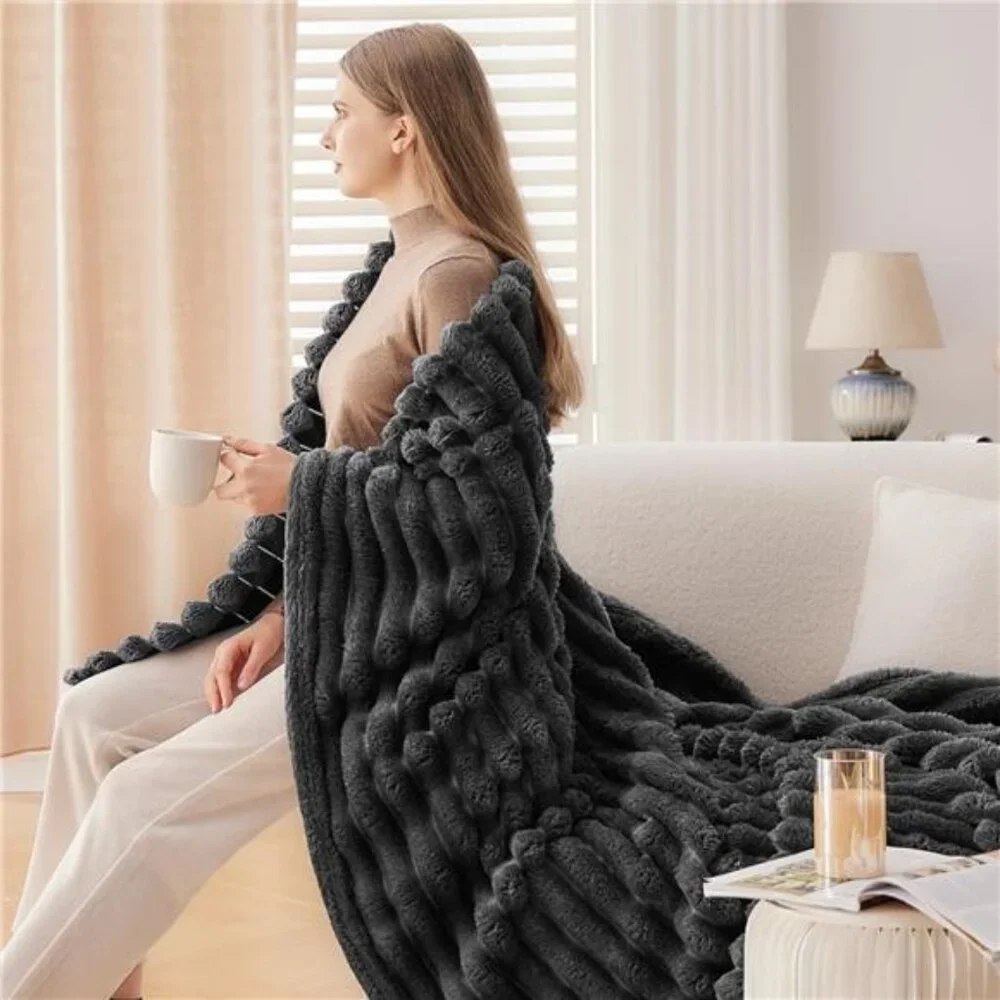 Super Soft Throw Blanket Grey Premium Silky Flannel Fleece Ribbed 50